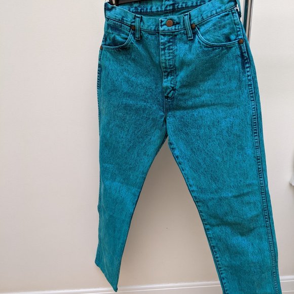 Turquoise Acid Wash Vintage Wrangler Jeans size 6 US (Size 9 wrangler) - Picture 4 of 9